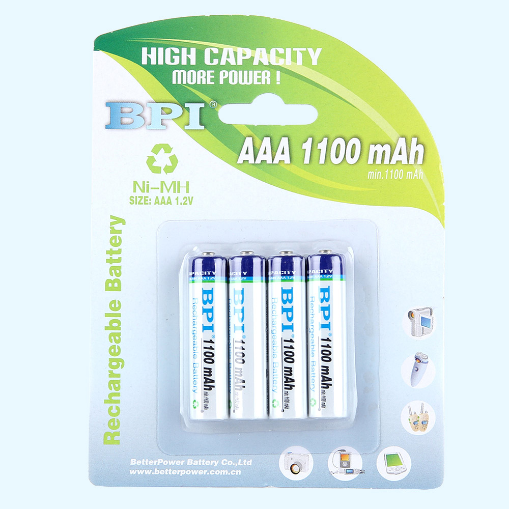 BPI跨境電商用1100mAh 1.2V高容量鎳氫7號可充電電池低內阻AAA電池,用于搖控器、兒童玩具、無限鼠鍵套
